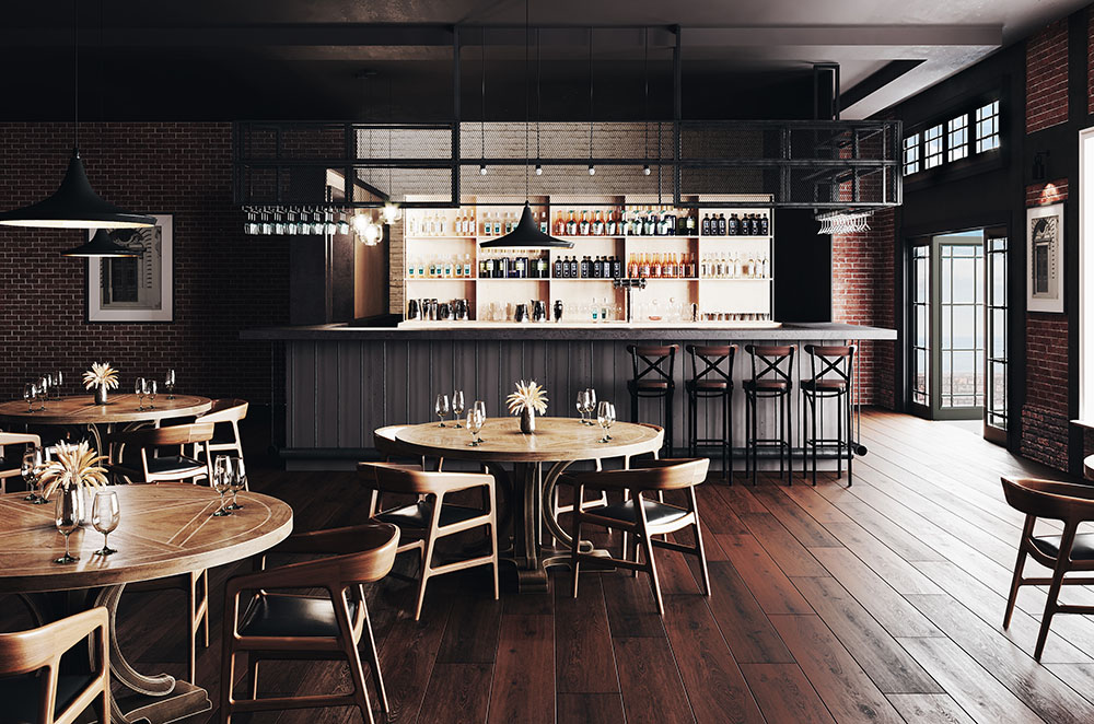 3D visualisering av interiør for restaurant og bar